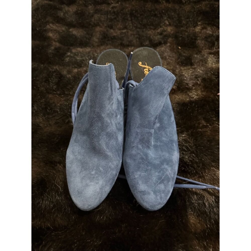 FREE PEOPLE BLUE SUEDE LUCITE HEELS SPARKLER WRAP MULES SHOES 41 10.5 - Picture 2 of 4
